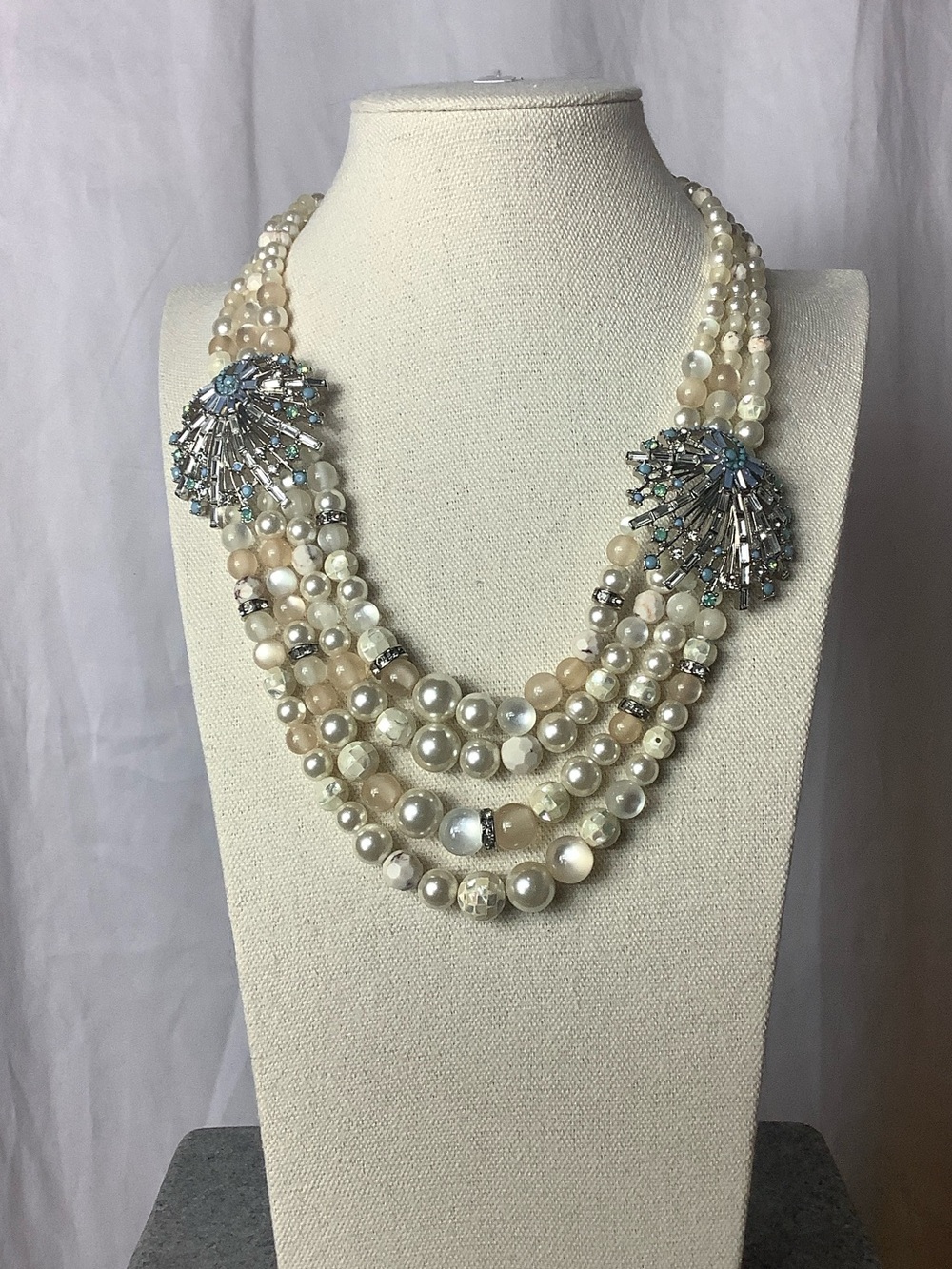 Chloe + Isabel Multi-Strand Pearl and Crystal Necklace - Ivory and Silver